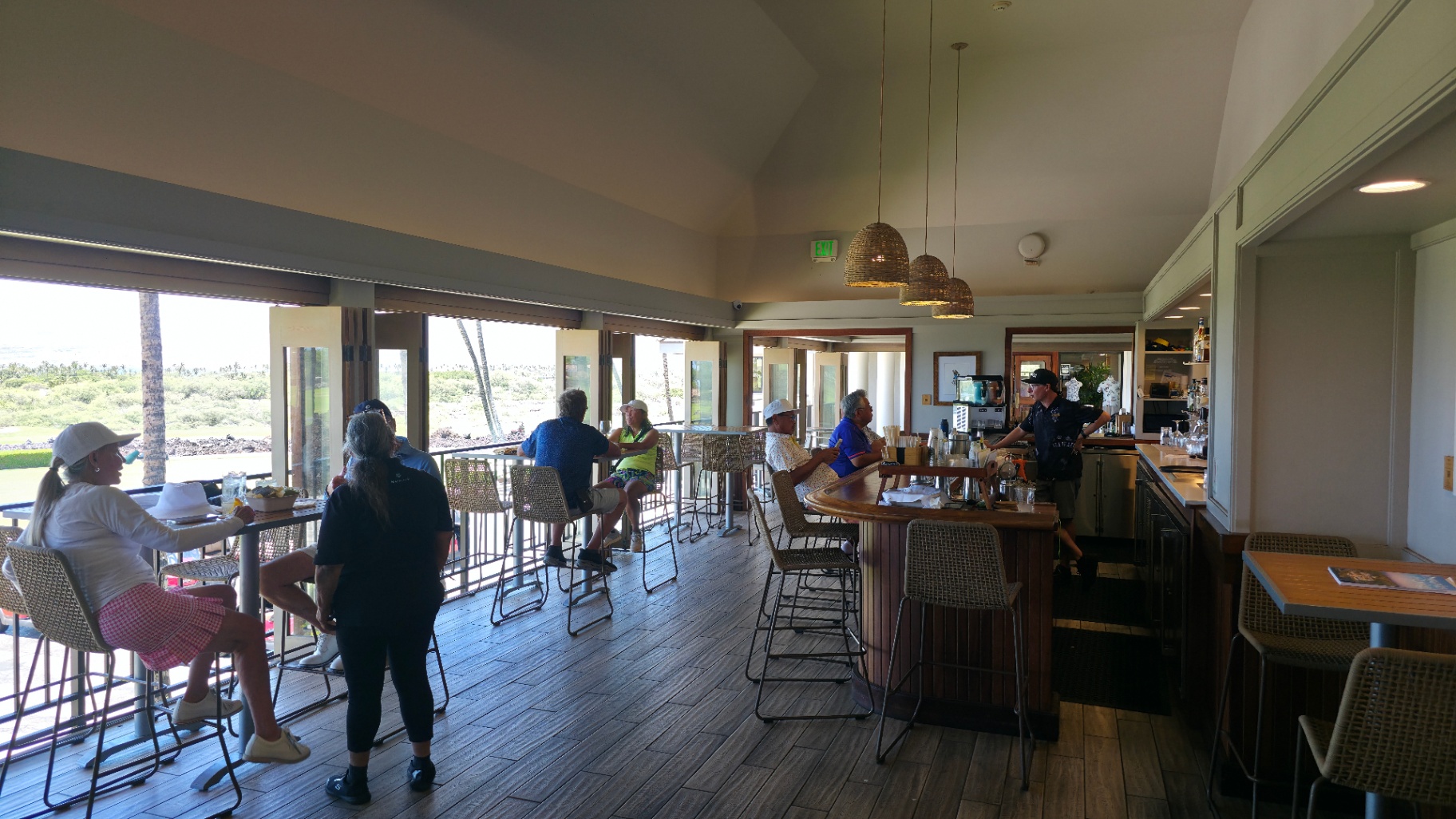 Mauna Lani Golf Course Clubhouse Bar interior with ocean view