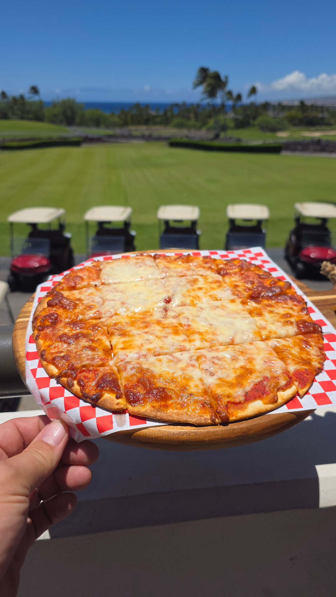 BIG Pizza Four Cheese Bliss baked fresh at the Mauna Lani Clubhouse Bar