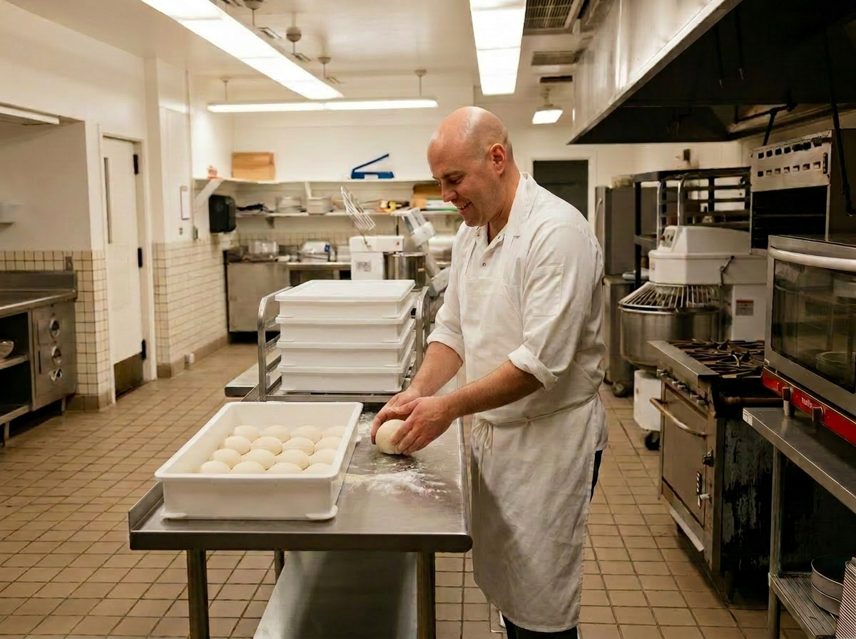 Founder Josh Prigge hand-shaping dough in the Big Pizza kitchen on the Big Island